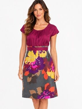 Boden 100% Silk Floral A-Line Knee Length Dress